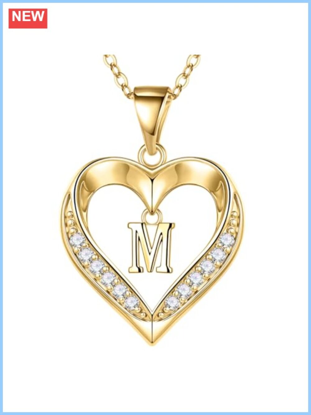 14K Gold Plated Heart Initial Necklace with CZ for Women, Dainty Trendy Jewelry
